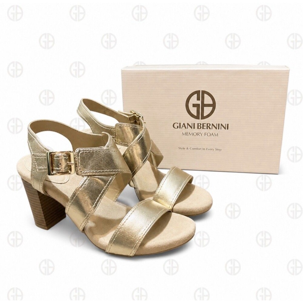 Giani Bernini Janett Memory Foam Block Heel Dress Sandals Size 10M Gold New